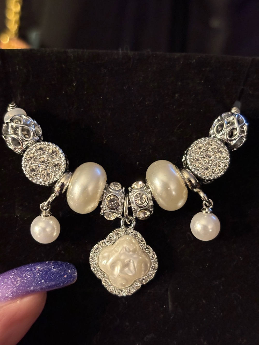 Bracelet- Silver Tone Alloy Charm Bracelet that has extensions for size Pearls
